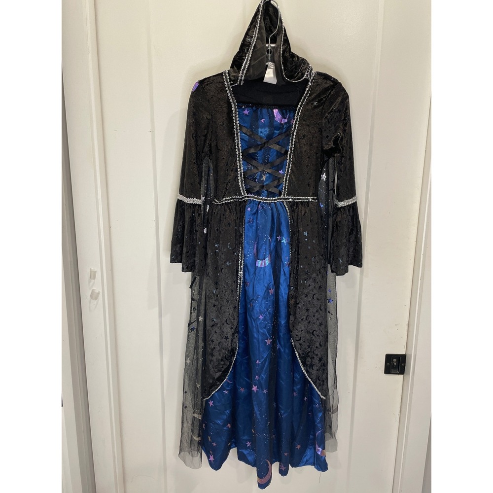 Halloween Witchy Costume Velvet Sheer Gown Hooded Large Crescent Moon Celestial